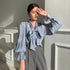 Casual Collar Tie Shirts With Long Lantern Sleeves